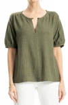 Max Studio Short Sleeve Split Neck Blouse In Green