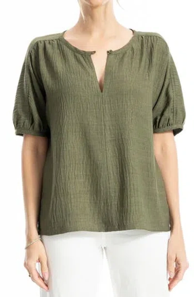 Max Studio Short Sleeve Split Neck Blouse In Green