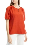 Max Studio Short Sleeve Split Neck Blouse In Orange