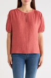 Max Studio Short Sleeve Split Neck Blouse