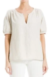 Max Studio Short Sleeve Split Neck Blouse In Neutral