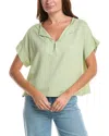 Max Studio Short Sleeve Split Neck Linen-blend Top In Green