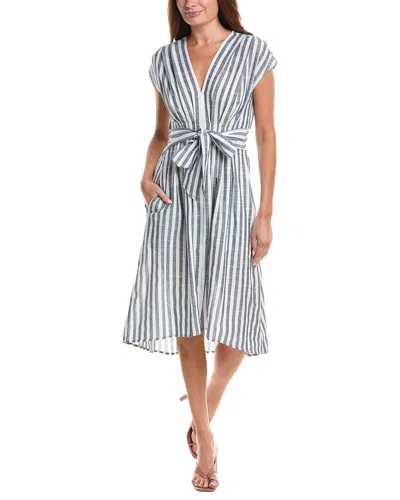 Max Studio Short Sleeve Striped Midi Dress In Blue