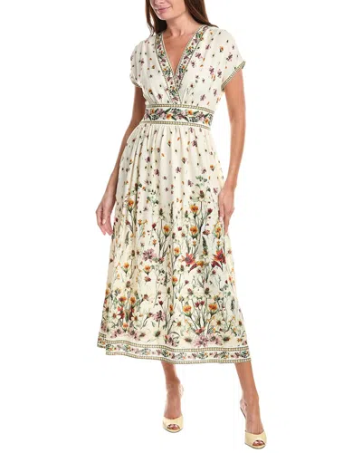 Max Studio Short Sleeve Surplice Linen-blend Midi Dress In White