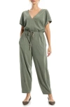 Max Studio Short Sleeve Tie Waist Jumpsuit In Green