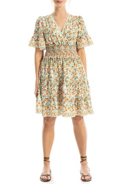 Max Studio Short Sleeve Tiered Crepe Dress In Multi