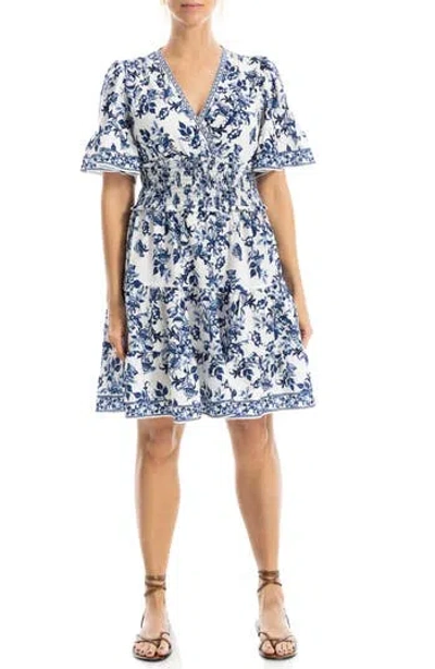 Max Studio Short Sleeve Tiered Crepe Dress In Blue