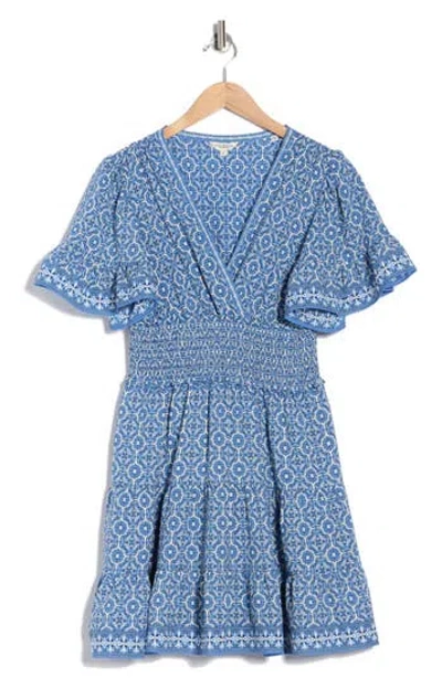 Max Studio Short Sleeve Tiered Crepe Dress In Multi