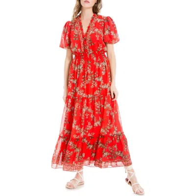 Max Studio Short Sleeve Tiered Georgette Maxi Dress