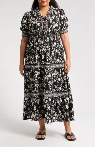 Max Studio Short Sleeve Tiered Maxi Dress In Blue