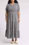 Max Studio Short Sleeve Tiered Maxi Dress In Gray