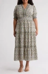 Max Studio Short Sleeve Tiered Maxi Dress In Gray