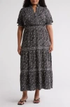 Max Studio Short Sleeve Tiered Maxi Dress In Black