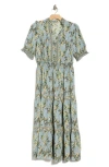 Max Studio Short Sleeve Tiered Maxi Dress In Multi