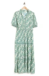 Max Studio Short Sleeve Tiered Maxi Dress In Multi