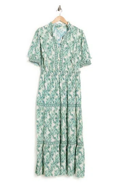 Max Studio Short Sleeve Tiered Maxi Dress In Multi