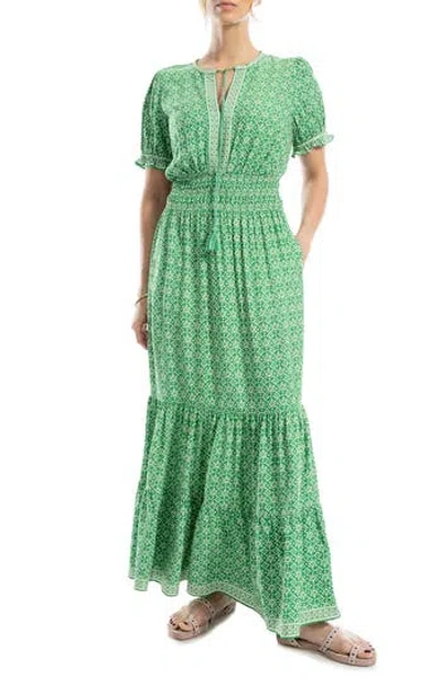 Max Studio Short Sleeve Tiered Maxi Dress In Amazon/cream Ukiyo