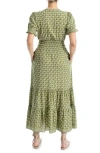 Max Studio Short Sleeve Tiered Maxi Dress In Ivy Batik Daisy