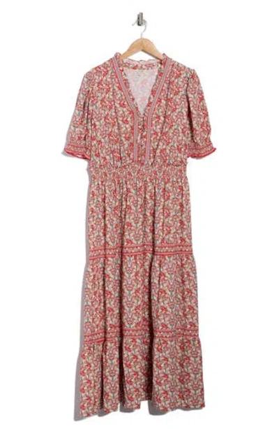 Max Studio Short Sleeve Tiered Maxi Dress In Pink