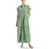 Max Studio Short Sleeve Tiered Maxi Shirtdress In Green