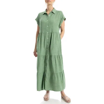 Max Studio Short Sleeve Tiered Maxi Shirtdress