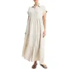 Max Studio Short Sleeve Tiered Maxi Shirtdress In Brown