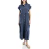 Max Studio Short Sleeve Tiered Maxi Shirtdress In Heather Indigo