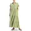 Max Studio Short Sleeve Tiered Maxi Shirtdress In Heather Leaf