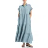 Max Studio Short Sleeve Tiered Maxi Shirtdress In Heather Mineral