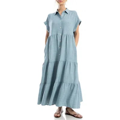 Max Studio Short Sleeve Tiered Maxi Shirtdress In Heather Mineral