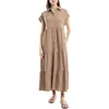 Max Studio Short Sleeve Tiered Maxi Shirtdress In Heather Mushroom