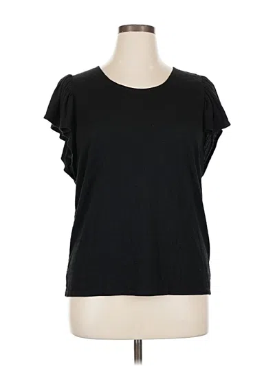 Pre-owned Max Studio Short Sleeve Top Black Ruffles Neckline Tops