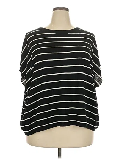 Pre-owned Max Studio Short Sleeve Top Black Stripes Pattern Boatneck Tops