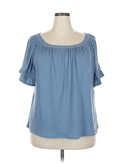 Pre-owned Max Studio Short Sleeve Top Blue Cold Shoulder Neckline Tops