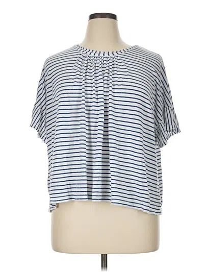 Pre-owned Max Studio Short Sleeve Top Blue Stripes Pattern Keyhole Neckline Tops