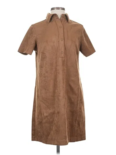 Pre-owned Max Studio Short Sleeve Top Brown Mock Neckline Tops