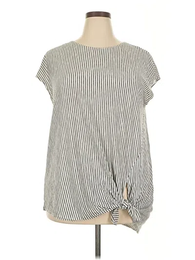 Pre-owned Max Studio Short Sleeve Top Gray Stripes Pattern Keyhole Neckline Tops