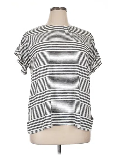 Pre-owned Max Studio Short Sleeve Top Gray Stripes Pattern Mock Neckline Tops