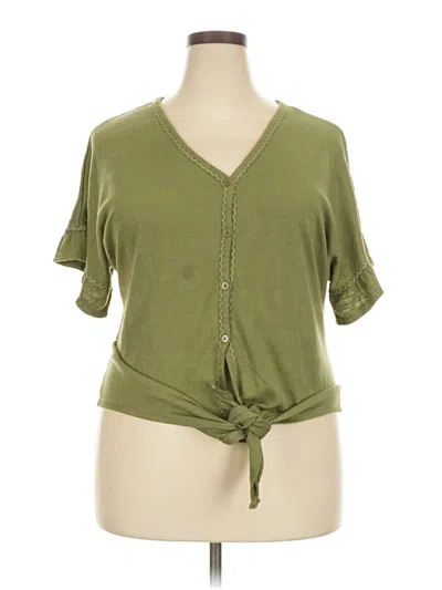 Pre-owned Max Studio Short Sleeve Top Green Sweetheart Neckline Tops