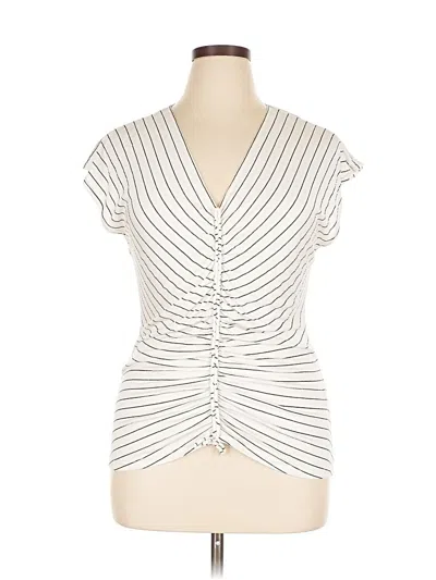 Pre-owned Max Studio Short Sleeve Top Ivory Plunge Neckline Tops In White