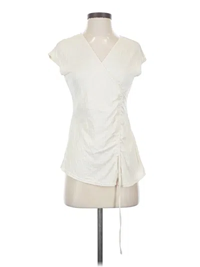 Pre-owned Max Studio Short Sleeve Top Ivory Plunge Neckline Tops In White