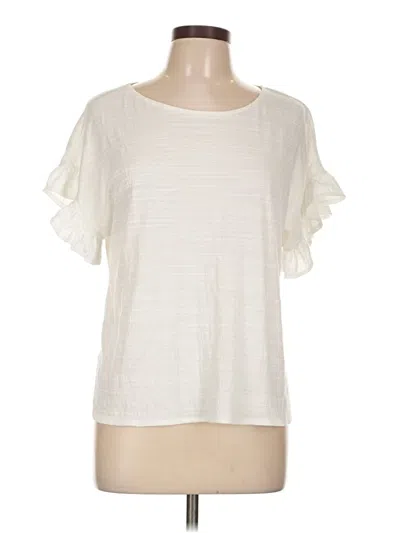 Pre-owned Max Studio Short Sleeve Top Ivory Ruffles Neckline Tops In White