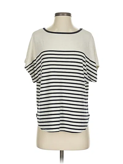 Pre-owned Max Studio Short Sleeve Top Ivory Stripes Pattern Boatneck Tops In White