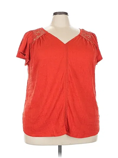 Pre-owned Max Studio Short Sleeve Top Red V Neck Tops