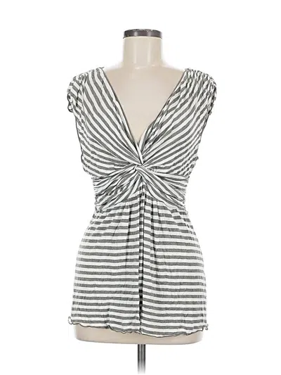 Pre-owned Max Studio Short Sleeve Top Silver Plunge Neckline Tops