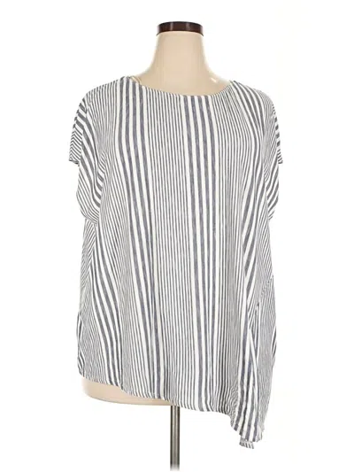 Max Studio Short Sleeve Top Silver Stripes Pattern Boatneck Tops In Gray