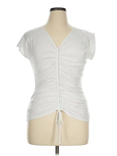 Pre-owned Max Studio Short Sleeve Top White Plunge Neckline Tops
