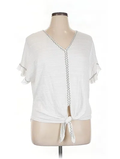 Pre-owned Max Studio Short Sleeve Top White V Neck Tops
