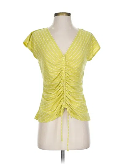 Pre-owned Max Studio Short Sleeve Top Yellow Plunge Neckline Tops