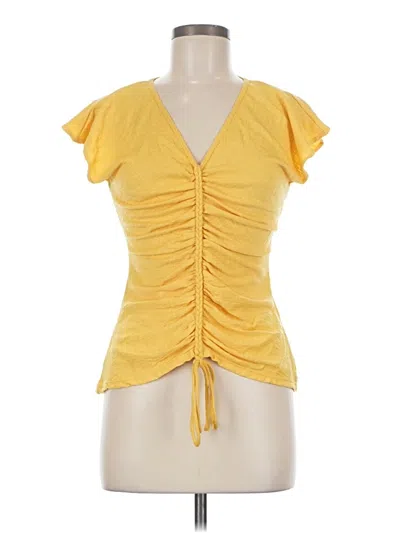 Pre-owned Max Studio Short Sleeve Top Yellow Plunge Neckline Tops